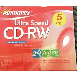 Memorex CD-RW 5-Pack 700MB 24X Rewritable Discs Sealed New